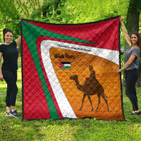 Wadi Rum Desert Quilt with Camel Rider and Jordan Flag Colors