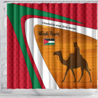Wadi Rum Desert Shower Curtain with Camel Rider and Jordan Flag Colors