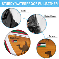 Wadi Rum Desert Spare Tire Cover with Camel Rider and Jordan Flag Colors