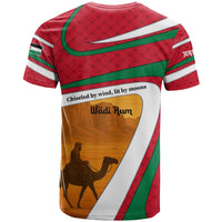 Wadi Rum Desert T Shirt with Camel Rider and Jordan Flag Colors