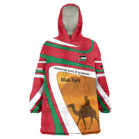 Wadi Rum Desert Wearable Blanket Hoodie with Camel Rider and Jordan Flag Colors