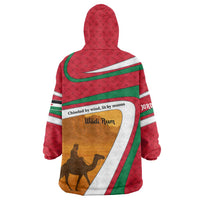 Wadi Rum Desert Wearable Blanket Hoodie with Camel Rider and Jordan Flag Colors