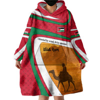 Wadi Rum Desert Wearable Blanket Hoodie with Camel Rider and Jordan Flag Colors