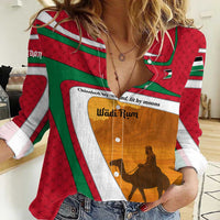 Wadi Rum Desert Women Casual Shirt with Camel Rider and Jordan Flag Colors