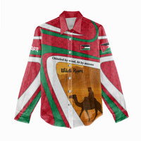 Wadi Rum Desert Women Casual Shirt with Camel Rider and Jordan Flag Colors