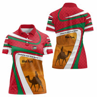Wadi Rum Desert Women Polo Shirt with Camel Rider and Jordan Flag Colors