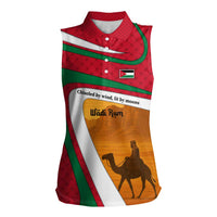 Wadi Rum Desert Women Sleeveless Polo Shirt with Camel Rider and Jordan Flag Colors