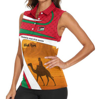 Wadi Rum Desert Women Sleeveless Polo Shirt with Camel Rider and Jordan Flag Colors