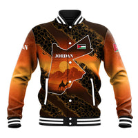 Jordan Desert Sunset Baseball Jacket with Camel and Traditional Geometric Pattern
