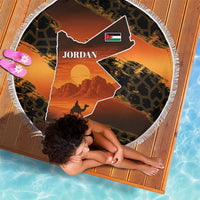 Jordan Desert Sunset Beach Blanket with Camel and Traditional Geometric Pattern
