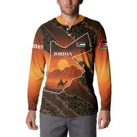Jordan Desert Sunset Button Sweatshirt with Camel and Traditional Geometric Pattern