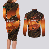 Jordan Desert Sunset Couples Matching Long Sleeve Bodycon Dress and Long Sleeve Button Shirt with Camel and Traditional Geometric Pattern