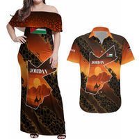 Jordan Desert Sunset Couples Matching Off Shoulder Maxi Dress and Hawaiian Shirt with Camel and Traditional Geometric Pattern