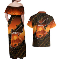 Jordan Desert Sunset Couples Matching Off Shoulder Maxi Dress and Hawaiian Shirt with Camel and Traditional Geometric Pattern