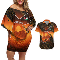Jordan Desert Sunset Couples Matching Off Shoulder Short Dress and Hawaiian Shirt with Camel and Traditional Geometric Pattern