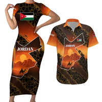 Jordan Desert Sunset Couples Matching Short Sleeve Bodycon Dress and Hawaiian Shirt with Camel and Traditional Geometric Pattern