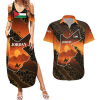 Jordan Desert Sunset Couples Matching Summer Maxi Dress and Hawaiian Shirt with Camel and Traditional Geometric Pattern