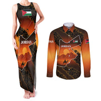 Jordan Desert Sunset Couples Matching Tank Maxi Dress and Long Sleeve Button Shirt with Camel and Traditional Geometric Pattern
