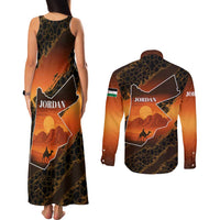 Jordan Desert Sunset Couples Matching Tank Maxi Dress and Long Sleeve Button Shirt with Camel and Traditional Geometric Pattern