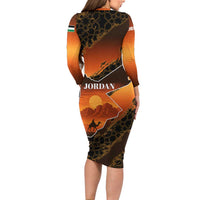 Jordan Desert Sunset Family Matching Long Sleeve Bodycon Dress and Hawaiian Shirt with Camel and Traditional Geometric Pattern