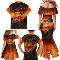 Jordan Desert Sunset Family Matching Mermaid Dress and Hawaiian Shirt with Camel and Traditional Geometric Pattern