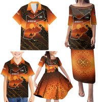 Jordan Desert Sunset Family Matching Puletasi and Hawaiian Shirt with Camel and Traditional Geometric Pattern