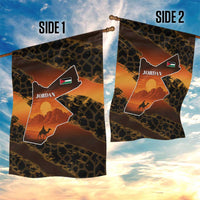 Jordan Desert Sunset Garden Flag with Camel and Traditional Geometric Pattern