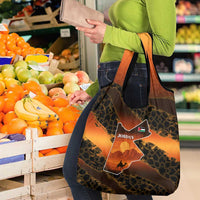 Jordan Desert Sunset Grocery Bag with Camel and Traditional Geometric Pattern
