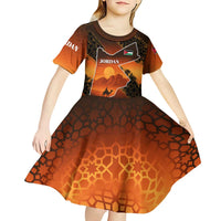 Jordan Desert Sunset Kid Short Sleeve Dress with Camel and Traditional Geometric Pattern