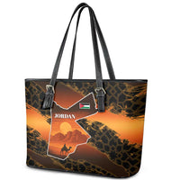 Jordan Desert Sunset Leather Tote Bag with Camel and Traditional Geometric Pattern