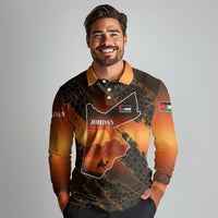 Jordan Desert Sunset Long Sleeve Polo Shirt with Camel and Traditional Geometric Pattern