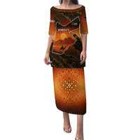 Jordan Desert Sunset Puletasi with Camel and Traditional Geometric Pattern