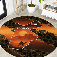 Jordan Desert Sunset Round Carpet with Camel and Traditional Geometric Pattern