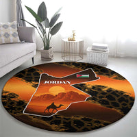 Jordan Desert Sunset Round Carpet with Camel and Traditional Geometric Pattern