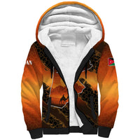 Jordan Desert Sunset Sherpa Hoodie with Camel and Traditional Geometric Pattern