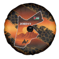 Jordan Desert Sunset Spare Tire Cover with Camel and Traditional Geometric Pattern