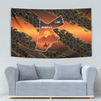 Jordan Desert Sunset Tapestry with Camel and Traditional Geometric Pattern