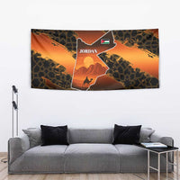Jordan Desert Sunset Tapestry with Camel and Traditional Geometric Pattern