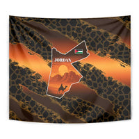 Jordan Desert Sunset Tapestry with Camel and Traditional Geometric Pattern