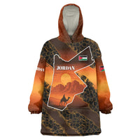 Jordan Desert Sunset Wearable Blanket Hoodie with Camel and Traditional Geometric Pattern