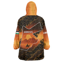 Jordan Desert Sunset Wearable Blanket Hoodie with Camel and Traditional Geometric Pattern