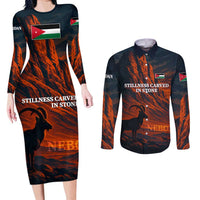 Jordan Nebo Mountain Couples Matching Long Sleeve Bodycon Dress and Long Sleeve Button Shirt with Ibex and Desert Rock Landscape