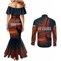 Jordan Nebo Mountain Couples Matching Mermaid Dress and Long Sleeve Button Shirt with Ibex and Desert Rock Landscape