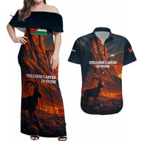 Jordan Nebo Mountain Couples Matching Off Shoulder Maxi Dress and Hawaiian Shirt with Ibex and Desert Rock Landscape