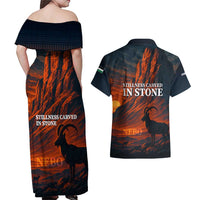 Jordan Nebo Mountain Couples Matching Off Shoulder Maxi Dress and Hawaiian Shirt with Ibex and Desert Rock Landscape
