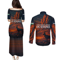 Jordan Nebo Mountain Couples Matching Puletasi and Long Sleeve Button Shirt with Ibex and Desert Rock Landscape