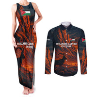Jordan Nebo Mountain Couples Matching Tank Maxi Dress and Long Sleeve Button Shirt with Ibex and Desert Rock Landscape