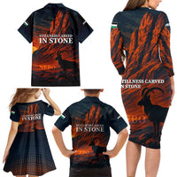 Jordan Nebo Mountain Family Matching Long Sleeve Bodycon Dress and Hawaiian Shirt with Ibex and Desert Rock Landscape