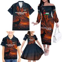 Jordan Nebo Mountain Family Matching Off The Shoulder Long Sleeve Dress and Hawaiian Shirt with Ibex and Desert Rock Landscape