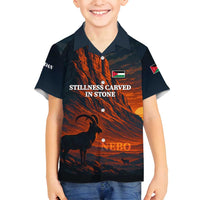 Jordan Nebo Mountain Family Matching Off Shoulder Short Dress and Hawaiian Shirt with Ibex and Desert Rock Landscape